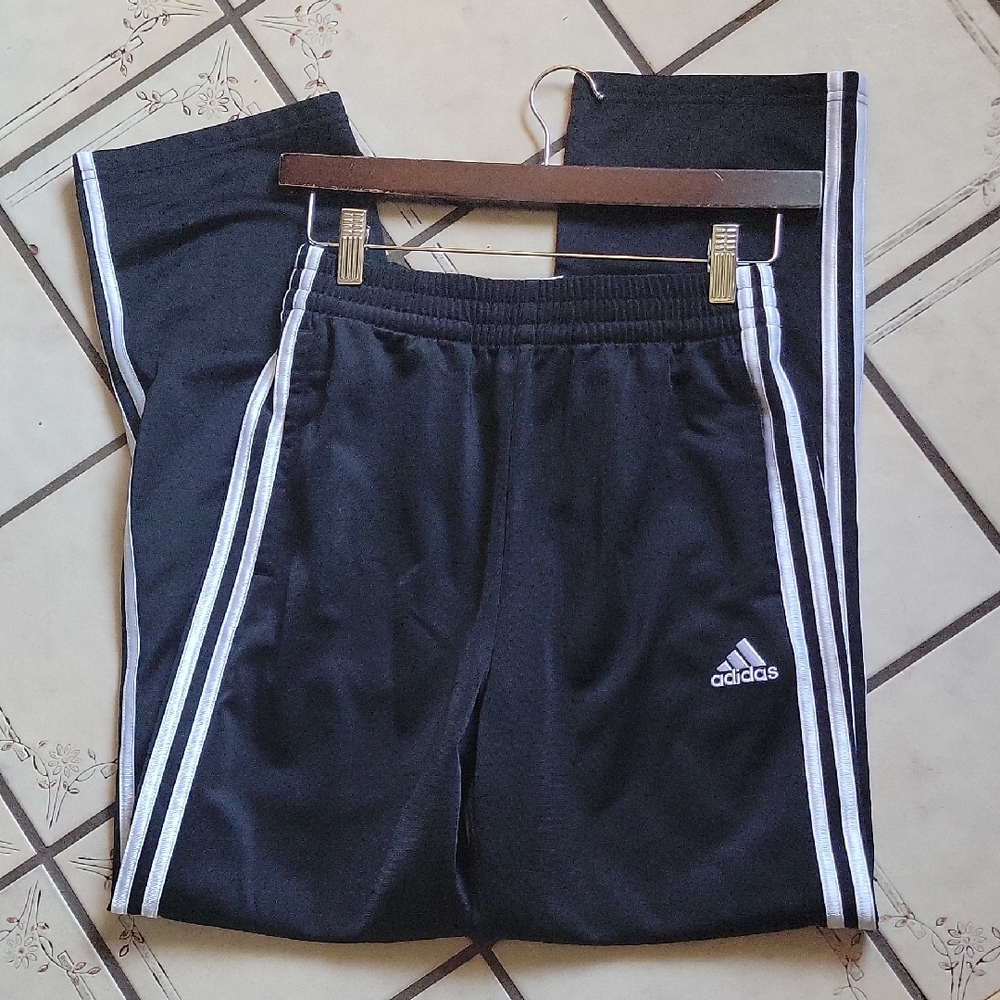 Adidas Kids Black Joggers with White Stripes